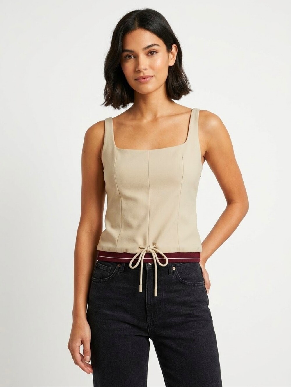 ZARA Beige Tank with Dark Hem Top size XS